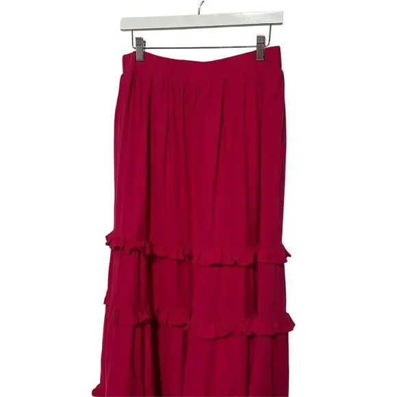 CUPIO WOMENS SIZE MEDIUM RUFFLE TIERED LINED MAXI SKIRT BRIGHT ROSE PINK NEW - Picture 8 of 11